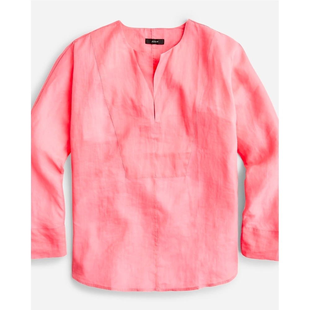 J.Crew 100% Ramie Popover Blouse Medium Bright Pink Lightweight Tunic Top‎